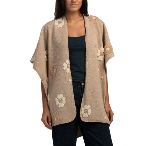 RACHEL ZOE Tan 3d Flower Ruana - Picture 1 of 2